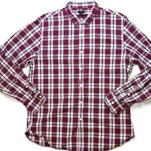 J.Crew Mens L Red Blue White Plaid Flannel Preowned Great